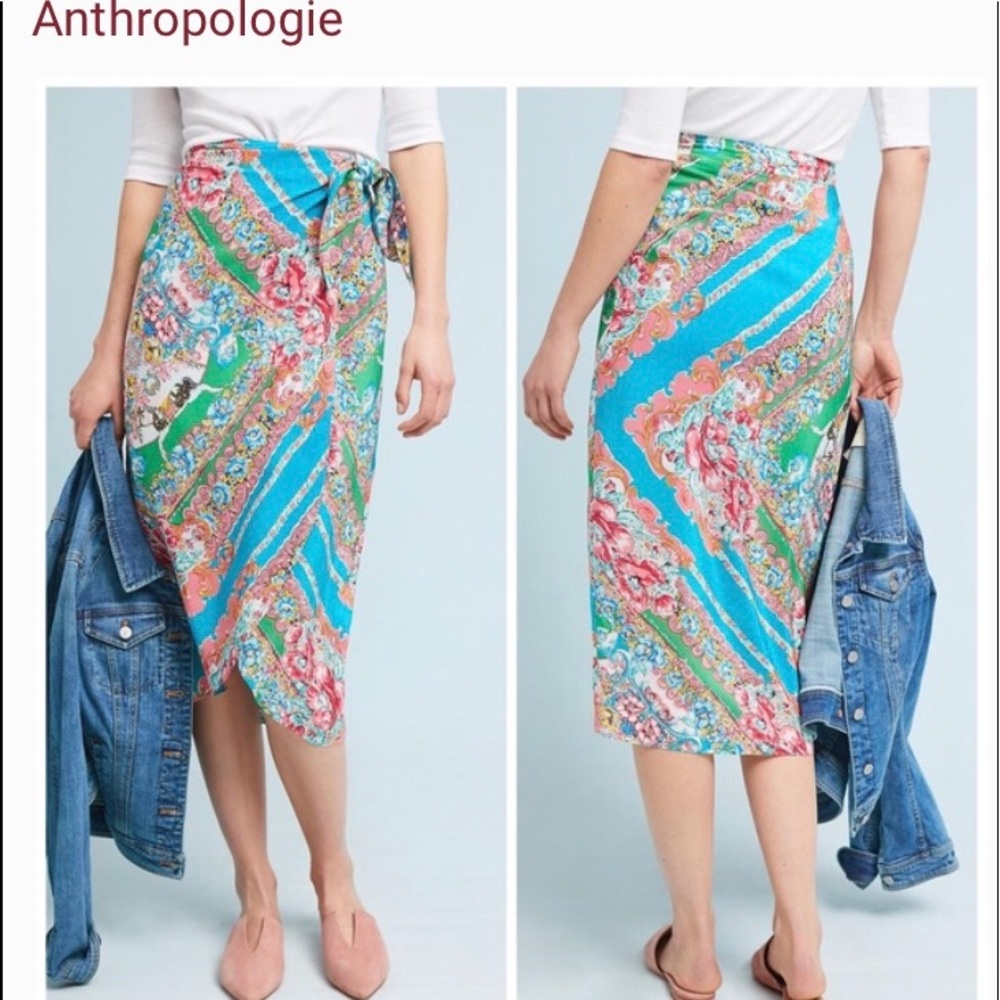 BRAND NEW Anthropologie Maeve Floral Multi-colored Tie Wrap Silk Skirt NWT